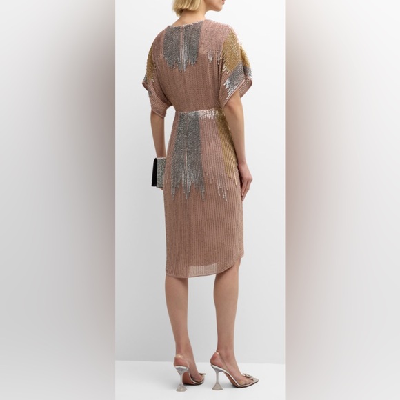 LIV FOSTER ❤️❤️ Luxurious Beaded Sequin Dolman Sleeve Faux-Wrap Dress size 6 NWT - Picture 5 of 15